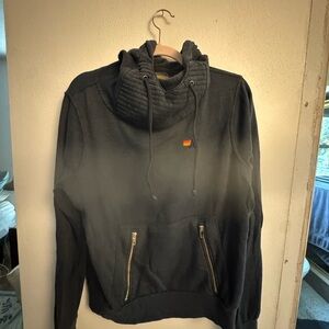 Navy Pullover Hoodie with Quilted Funnel Neck and Zip Pockets